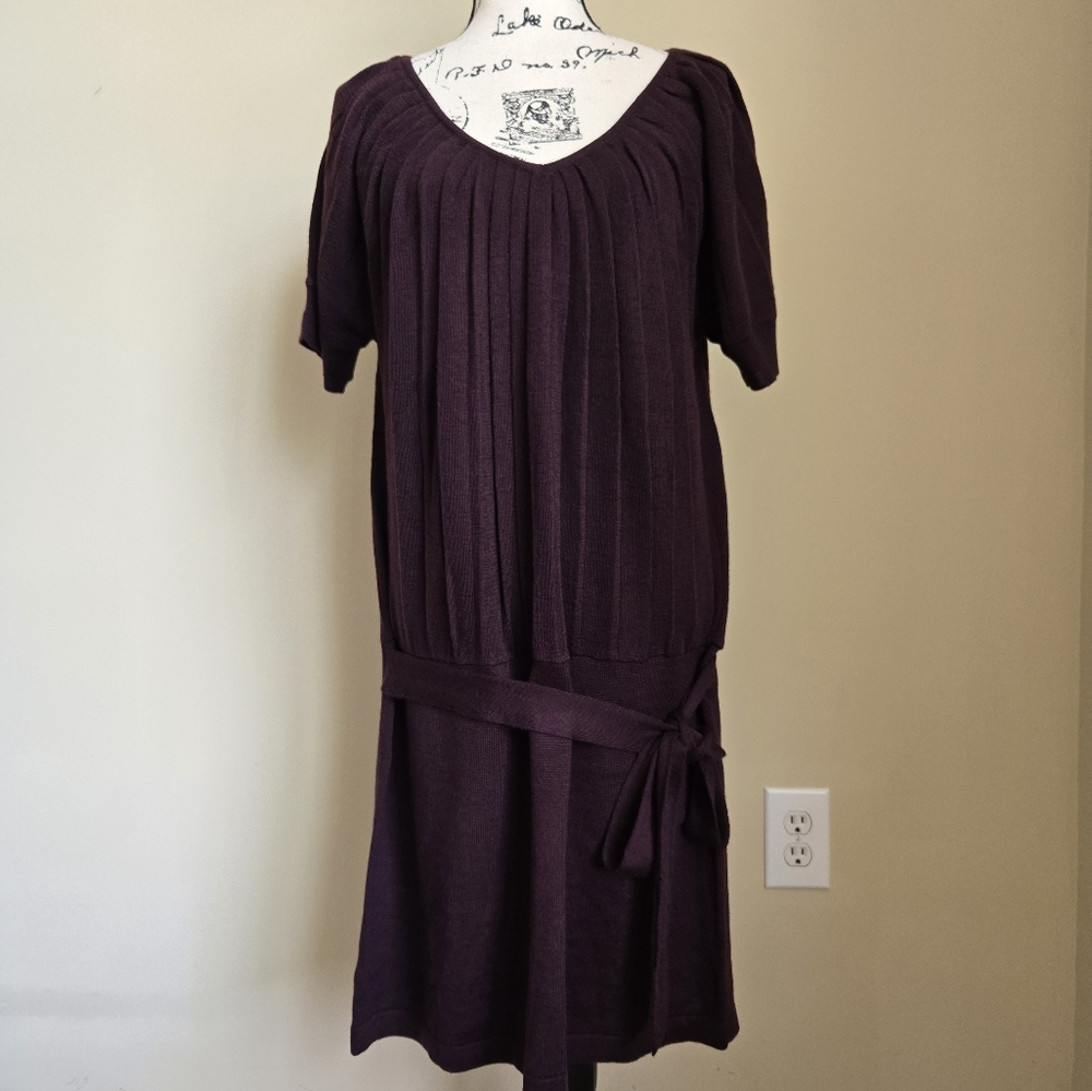 Loft merino wool blend maternity dress purple pleated womens LM